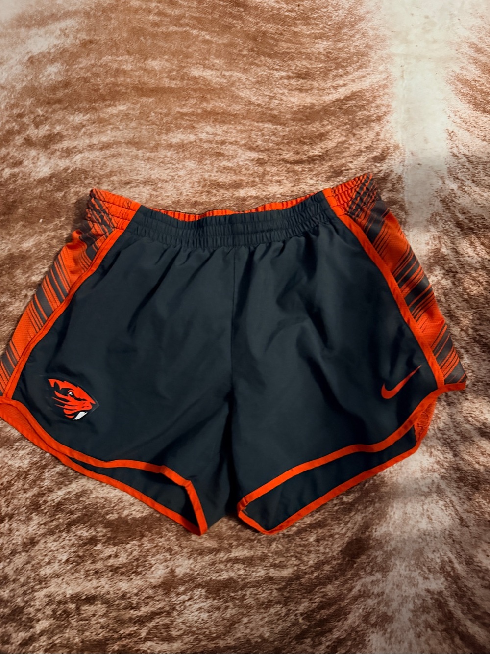 Nike Women's Black Athletic Shorts with Orange Trim